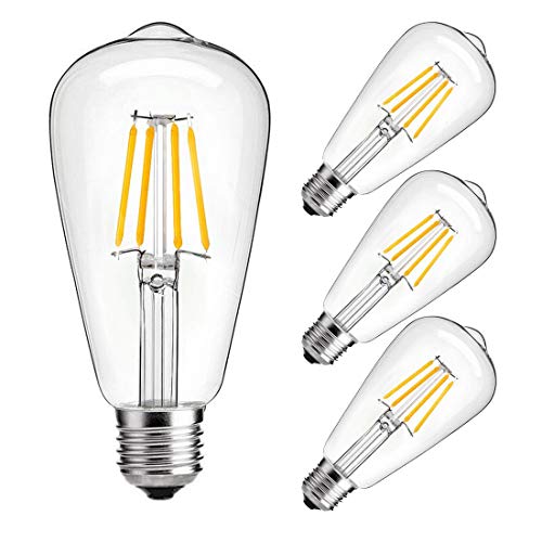 Dimmable led Light Bulb, 4w LED Edison Bulb, 40 Watt Incandescent Equivalent, 4W Vintage LED Filament Light Bulb, st64 led Bulb,2700K-3000K Soft White ,e26 /e27 led Bulb, Clear Glass Cover , 4 Packk