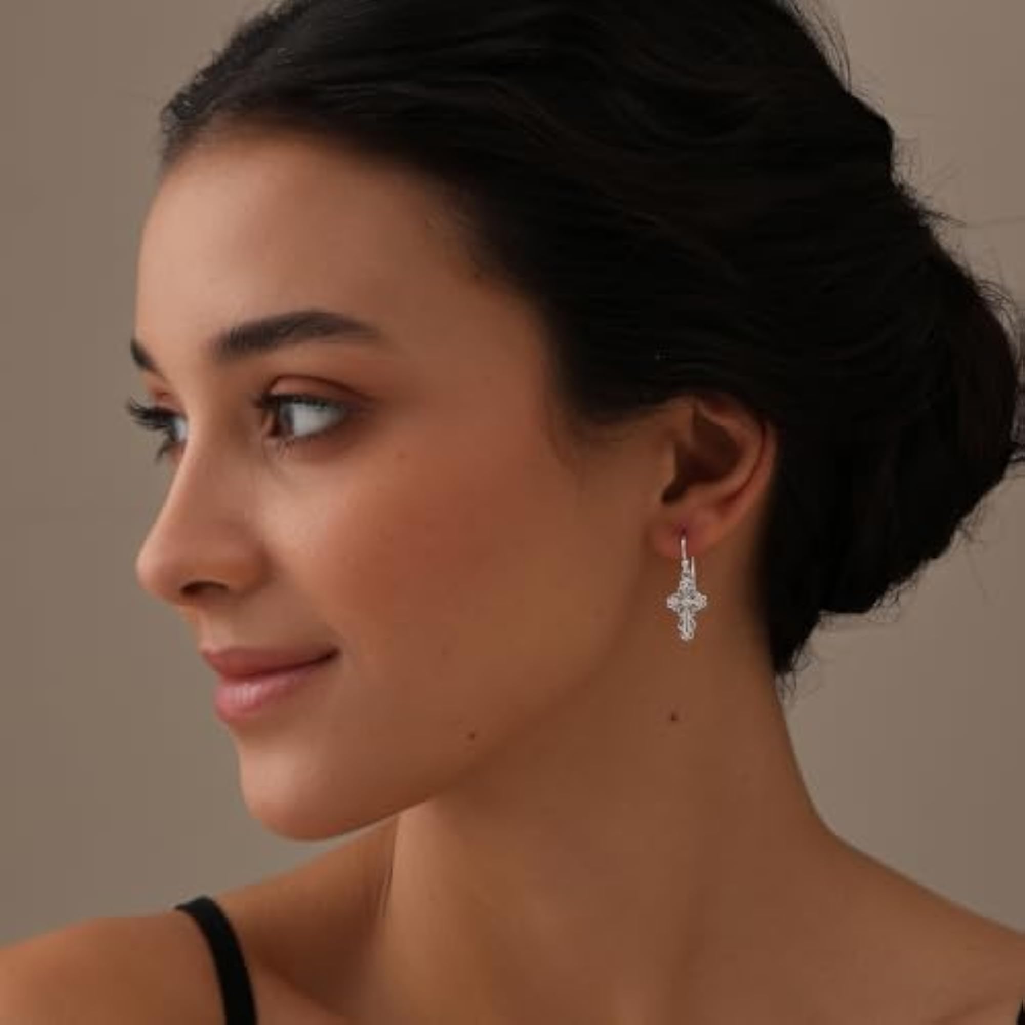 Women's 925 Sterling Silver Cross Dangle Earrings