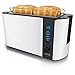 Arendo - Edelstahl Toaster Langschlitz 4 Scheiben - Defrost Funktion - wärmeisolierendes Gehäuse - mit integrierten Brötchenaufsatz - 1500W - Krümelschublade - Display mit Restzeitanzeige - weiß matt