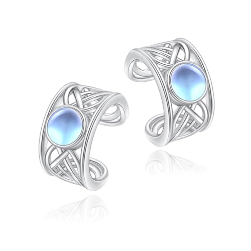 925 Sterling Silver Celtic Ear Cuff Earrings Non Pierced Lab Moonstone Fake Cartilage Cuffs Earrings for Women - Set of 2 (Celtic Synthetic Moonstone)