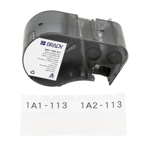 Image of Brady Self-Laminating Vinyl Label Tape for Label Printer BMP51 /BMP53 /M511 - Self Adhesive Printer Labels - Black on White, Transparent (38,10 mm (W) x 7,62 m (L)) - M5C-1500-427