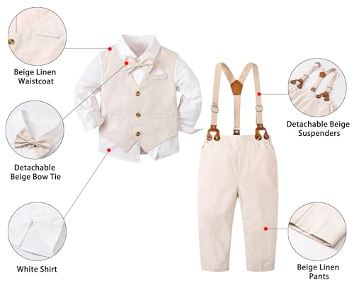 Image of SANGTREE Boys Suit Cotton Linen Formal Set Baby Boy Dress Clothes Gentleman Wedding Ring Bearer Outfits, 3 Months - 9 Years