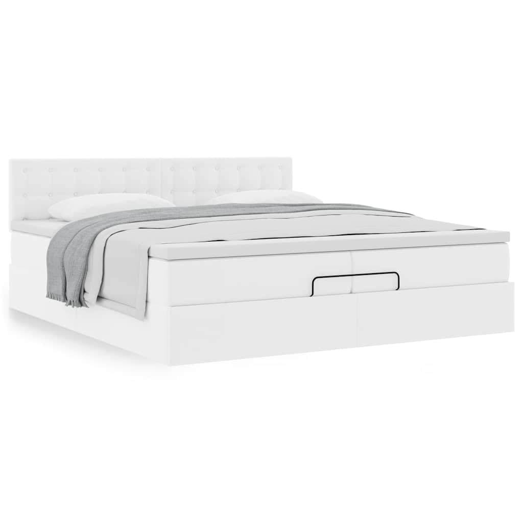 Pouf in similpelle per letto matrimoniale, bianco, 200 x 200 cm, con molle insacchettate, materasso idraulico, design moderno per camera da letto, camera degli ospiti, camera dei ragazzi