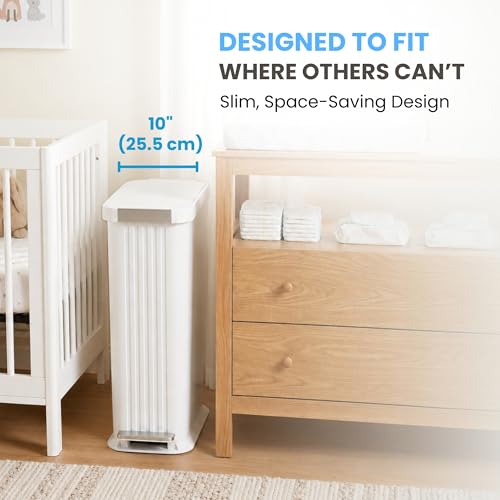 Image of Patented 13 Gallon Step Diaper Pail, Fits Kitchen Bags, Odor Filter, 50L Baby Trash Can, 135 Diaper Capacity, No Refills Needed, for Nursery Diapers & Adult Incontinence Underwear, Matte White
