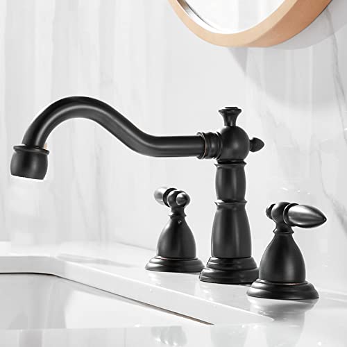 Grifo de lavabo negro de 3 orificios con agua fría y caliente para baño 1