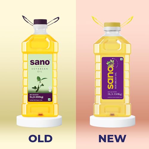 Image of Sano Soybean Oil 5 Ltr PET Bottle: All-natural, nutrient-rich cooking oil with a high omega-3 content and a low saturated fat content; ideal for delicious and healthful meals