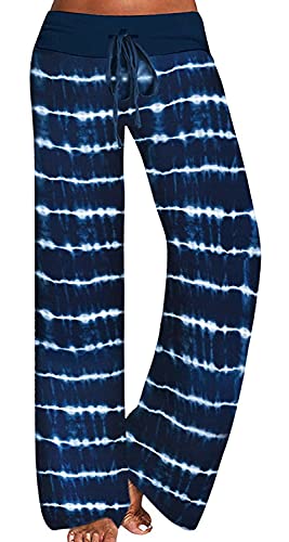 Image of AMiERY Women's Comfy Casual Pajama Pants Floral Print Drawstring Palazzo Lounge Pants Wide Leg