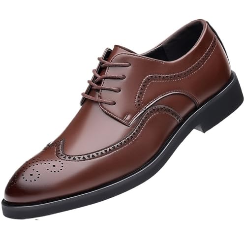 Mens Carved Leather Pointed Oxfords Lace Up Low Heels Classic Fashion Dress Shoes for Work Business Office Casual