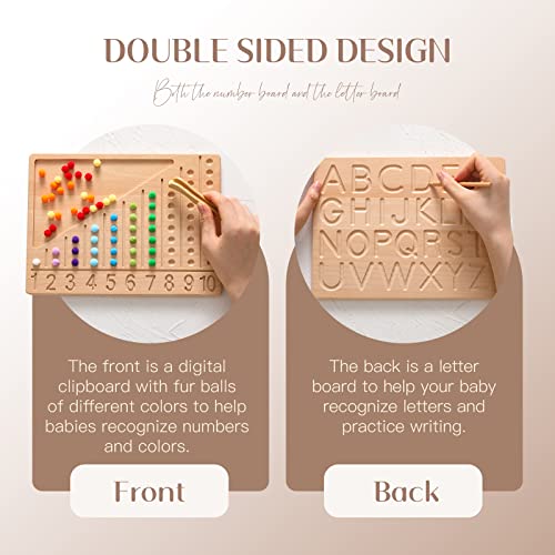 Bopoobo Wooden Double-Sided Bead Board With Wooden Alphabet Tracing Board Montessori Color Sorting Toy Math Counting Game For Kids Letter Tracing For Kids Ages 3-5 - Learn To Write #TOP3