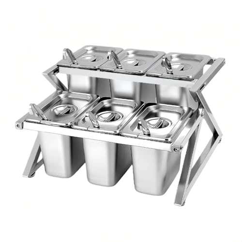 MIDUOLAI Organizador De Especias De Acero Inoxidable, Almacenamiento Inclinado De Doble Nivel, Especiero Expandible, para Preparar Ingredientes: Salsas, Ensaladas,Plata,05