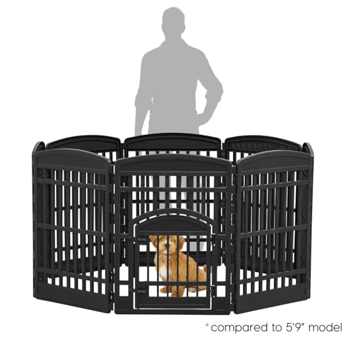 Image of IRIS USA Dog Playpen with Door, 34 inch 8 Panel Pet Exercise Pen - Indoor Outdoor Puppy Play Pen, Portable Plastic Pet Fence for Small Medium Dogs, Foldable 63 inch x 63 inch x 34 inch, Black