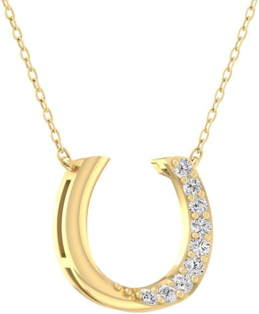 1/10 Carat Lab-Grown Diamond Pendant Necklace | 10K, 14K in White, Yellow Gold or Sterling Silver | Lucky Horseshoe Pendant Cable Chain 18inch | I2-I3 Clarity and I-J Color