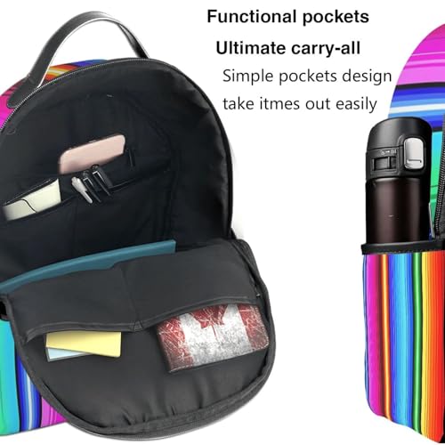 Mexico Serape Rainbow Stripes Print Backpack Lightweight Laptop Backpacks Casual Double Shoulder Backpack For Women Men Travel3