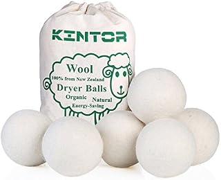 KinTor Wool Dryer Balls XL 6-Pack Reusable, Hypoallergenic 100% Organic Fabric Softener Alternative,Baby Safe & Unscented,Reduce Wrinkles & static cling, Shorten Drying Time, Natural Handmade (XL)