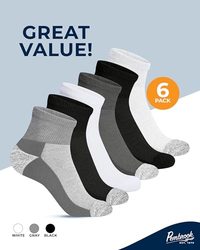 Image of Pembrook Ankle Diabetic Socks for Women & Men | 6 Pairs | Wide Non Binding Socks Quarter Length | Edema Neuropathy Socks