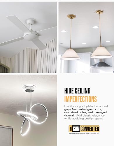 Image of The Can Converter Ceiling Medallion for Recessed Can Light - Home Improvement Decorative Steel Flat Goof Ring & Cover Plate for 5 inch & 6 inch Cans, Small Ceiling Medallion for Chandeliers, Polished Nickel