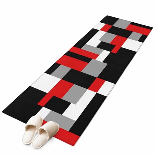 Tapete corredor geométrico rojo negro gris 2x6 ft lavable miniatura 7
