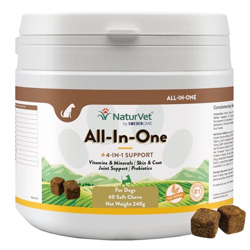NaturVet All-in-One Dog Supplement – Joint Support, Skin & Coat Health, Prebiotics, Vitamins & Minerals for Digestion, Immune & Overall Health - Vet-Approved - 60 Soft Chews
