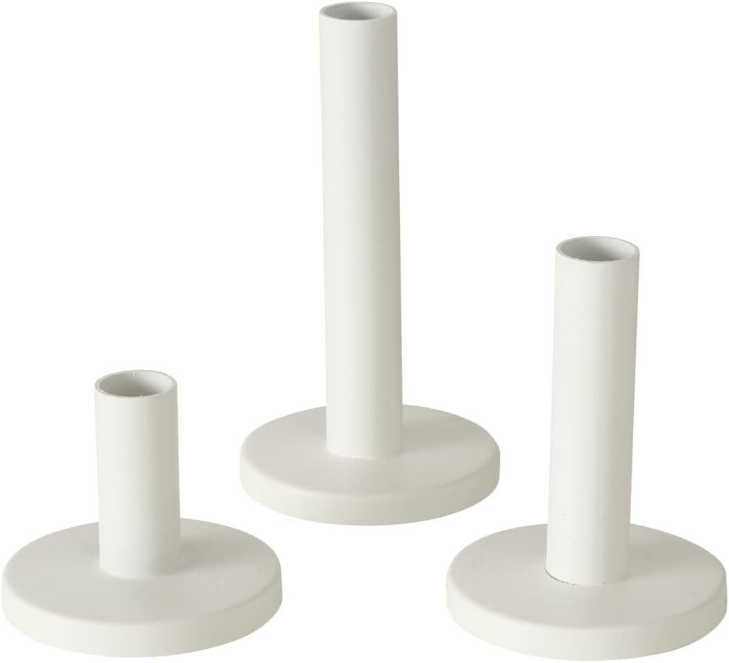 BoltzeMalko 2026192 Candle Holder Set of 3 (Metal Candlestick, White, Decoration for Table/Dresser, Candlestick)