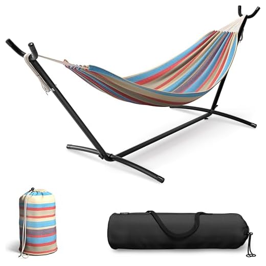Sorbus Double Hammock with Steel Stand Two Person Adjustable Hammock Bed - Storage Carrying Case Included (Blue/Sand/Purple/Red)
