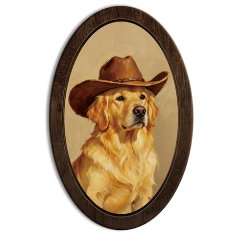 YZSLA Western Golden Retriever Gifts Framed Oval Wooden Wall Art by YZSLA - Used condition - US$17.33