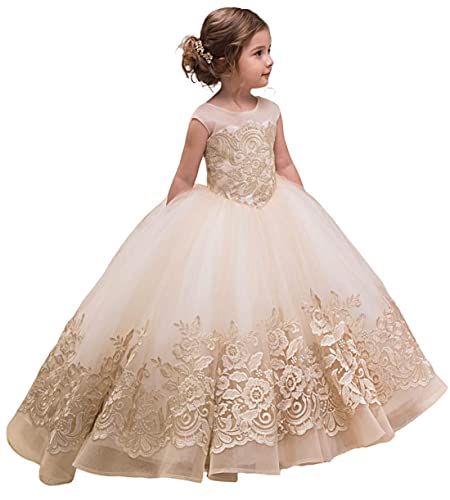 Lovely Flower Girl Dress Tulle lace Applique Princess Wedding Pageant Ball Gown