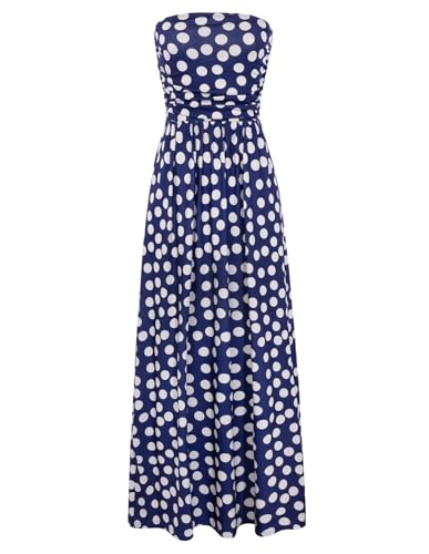 Image of GRACE KARIN Women Strapless Dress Casual Loose Ruched Long Maxi Dress with Pockets