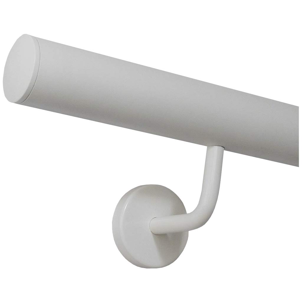 Pasamano Blanco Revestido Acero Inox. Interior Exterior Resistente a la Intemperie Barandilla/Longitud - Ligeramente Curvada Tapa, 150 cm mit 2 Halter