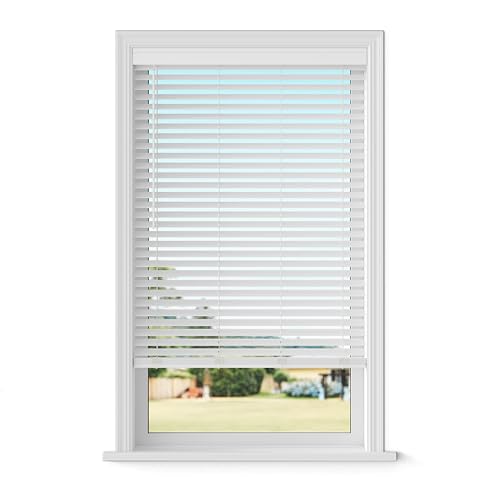 Lumino - 2' Cordless Smooth Slat Faux Wood Window Blinds for Home - 18' W x 36' L - White, Faux Wood...