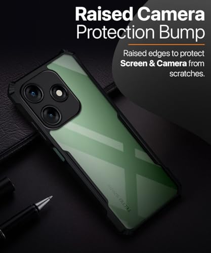 Image of WOW IMAGINE Shock Proof Clear Protective Back Case for Tecno Spark 10C - AirEDGE Technology | 360 Degree Camera Protection | Transparent Hybrid Back Case Mobile Cover - Black