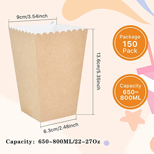 Image of 150 Pcs Popcorn Boxes, 22-27 Oz Mini Paper Popcorn Box, Oil-Proof Kraft Paper Popcorn Bags, Popcorn Container for Movie Theater Carnival Birthday Party Supplies(3.54 x2.48 x5.35 Inch)