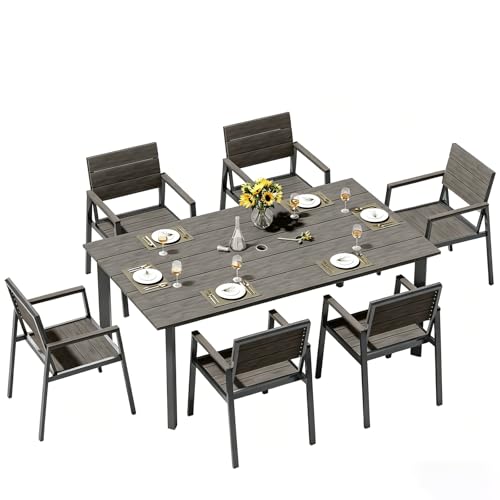 Image of Outdoor Dining Set for 10, Patio Table and Chairs Set with Umbrella Hole, 12 Pieces HDPS + Aluminum Outdoor Furniture Sets for Patio, Garden (Charcoal)