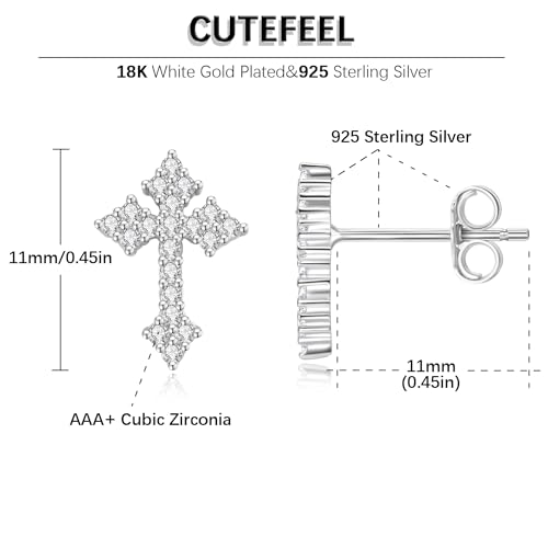 Sterling Silver Cross Stud Earrings for Women Men, CZ Cross Stud Hypoallergenic Jewelry Gift2