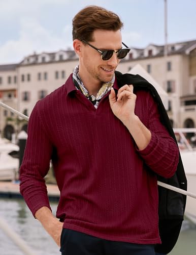 Image of JMIERR Mens Casual Polo Shirt Summer Short Sleeve Vacation Button Beach Knit Stretchy Golf Shirts