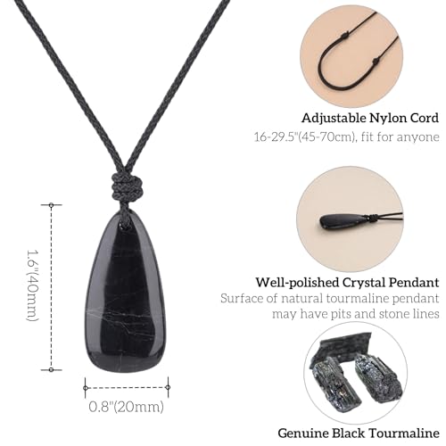 COAI Black Tourmaline Necklace for Men Women, Teardrop Pendant Adjustable Nylon Cord/Genuine Leather Necklace for Men Women3