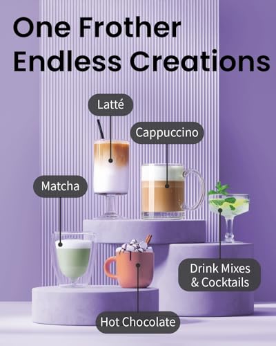 Image of Elementi Milk Frother Wand Rechargeable Drink Mixer - Powerful USB-C Rechargeable Frother Handheld & Coffee Mixer Wand - Hand Held Milk Foamer to Make Perfect Cappuccinos, Lattes & Drink Mixes (Black)