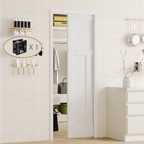 Lakenyon Pocket Door, 30 in. x 80 in, T-Shaped Core with Frame and Hardware Kit Set, White Primed, Modern, Engineered Wood, No Assembly Required