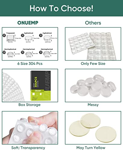 304Pcs Cabinet Door Bumpers Clear, Onuemp Adhesive Rubber Feet Silicone, Sound Dampening Door Slam Stopper Non Slip Furniture Pads Wall Protector For Cutting Board, Door, Drawers, Glass Cabinet #TOP2