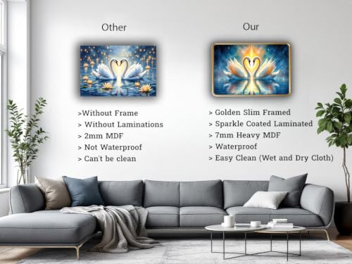 Image of Vastu Swan Pair Photo Frame, Gold, Slim, Sparkle Coated Lamination, for Living Room and Office, 18x24 Inch 53009