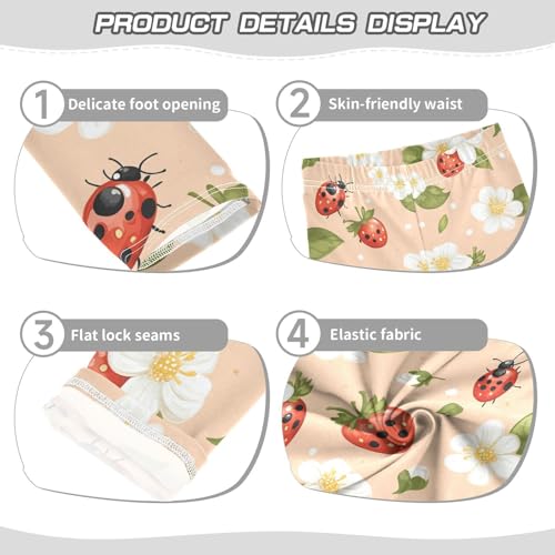 Wusikd Ladybugs Girls' Leggings Toddler Doodles Strawberries Kids Yoga Pants Dance Active Tights 4T3