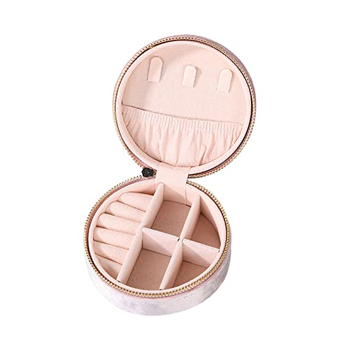 ccHuDE Boîte à bijoux ronde en velours pour voyage, bagues, boucles d'oreilles, collier portable, mini bracelet, étui de rangement pour femme, rose