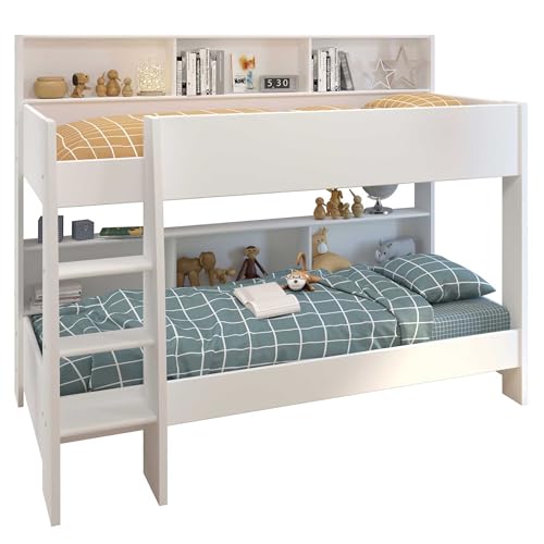 Jim Lit Enfant superposé Contemporain décor Chene Brooklyn et Blanc - l 90 x L 200 cm