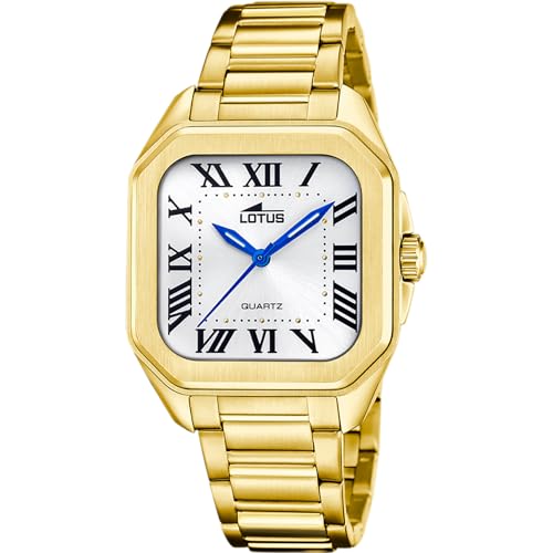 LOTUS Reloj Mujer Analógico de Acero Inoxidable 316l Dorado - Movimiento de Cuarzo - Cristal Mineral de Alta Resistencia - Resistente al Agua 5 ATM 18970/1 - Square Series