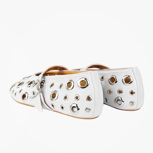 Image of Fashion Buckle Ballet Flats Women's Delicate Metal Buckle with Rivet Holes Mary Jane Comfort Flats