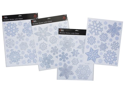PMS Christmas Silver and Blue Glittery Snowflake Window Stickers