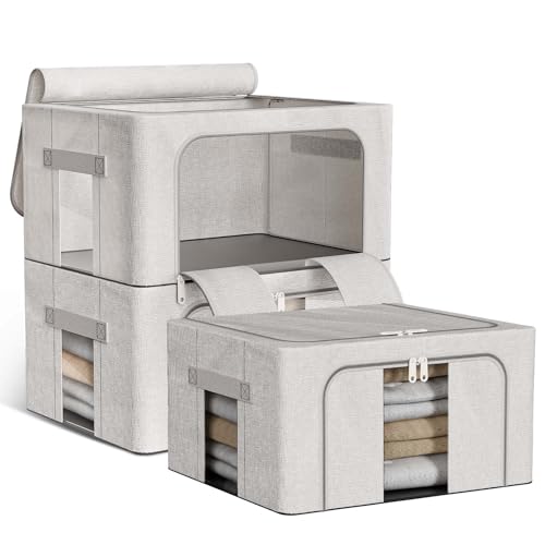 Boic 3 Piezas 100l Cajas Almacenaje Ropa Rígido Y Plegable, Organizador Armario Con Marco De Metal, Cajas Organizadoras Apilable Para Guardar Ropa, Edredones, Colchas, Gris Boic 3 Piezas 100l Cajas Almacenaje Ropa Rígido Y Plegable, Organizador Armario Con Marco De Metal, Cajas Organizadoras Apilable Para Guardar Ropa, Edredones, Colchas, Gris