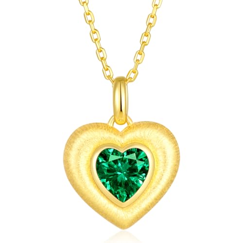 LEONIDS Dainty 14K Gold Love Heart Necklaces for Women | 1Carat Lab-Grown Emerald Heart Pendant with Hairline Detailing | 925 Sterling Silver Jewelry Gifts for Birthday