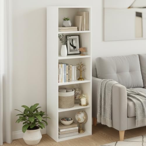 Image of FURNEASER Tall Bookshelf Bookcase for Living Room | Engineered Wood Open Storage Rack | Display Shelf Organizer for Bedroom, Office & Home (White)