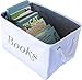 APPLE PIE ORDER Nursery basket, Storage & organizer Bin for Baby, Diapers, Wipes, Books, Toys. White Canvas fabric Decorative Box with Embroidering. (Books - Gray, Medium)