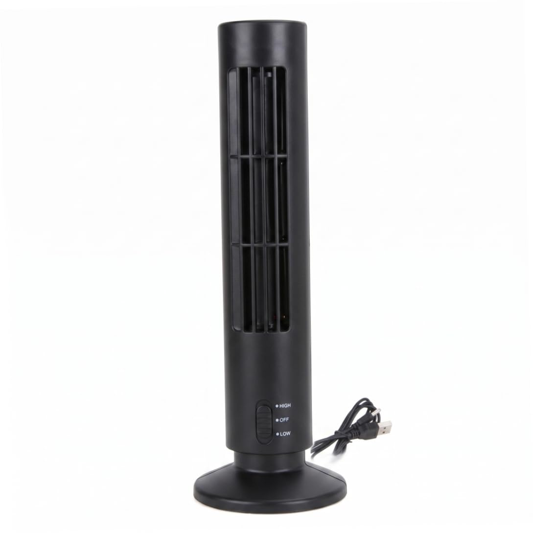 Neptuiby Small Tower Fan, Bladeless Mini Tower Fan with 2-speed Settings Usb Fans That Blow Cold Air, Quiet Operation & Energy Efficient, Black (10.5x33cm).